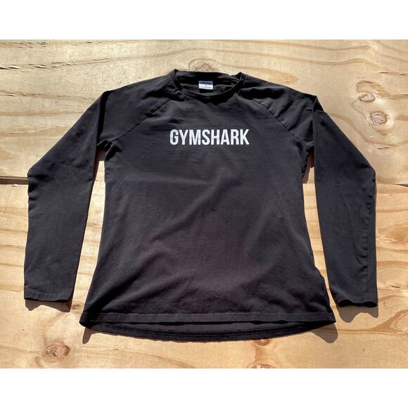 GYM SHARK Long Sleeve Crew Neck Logo Tee GML T4228 Men's Black Size Medium - Picture 1 of 5